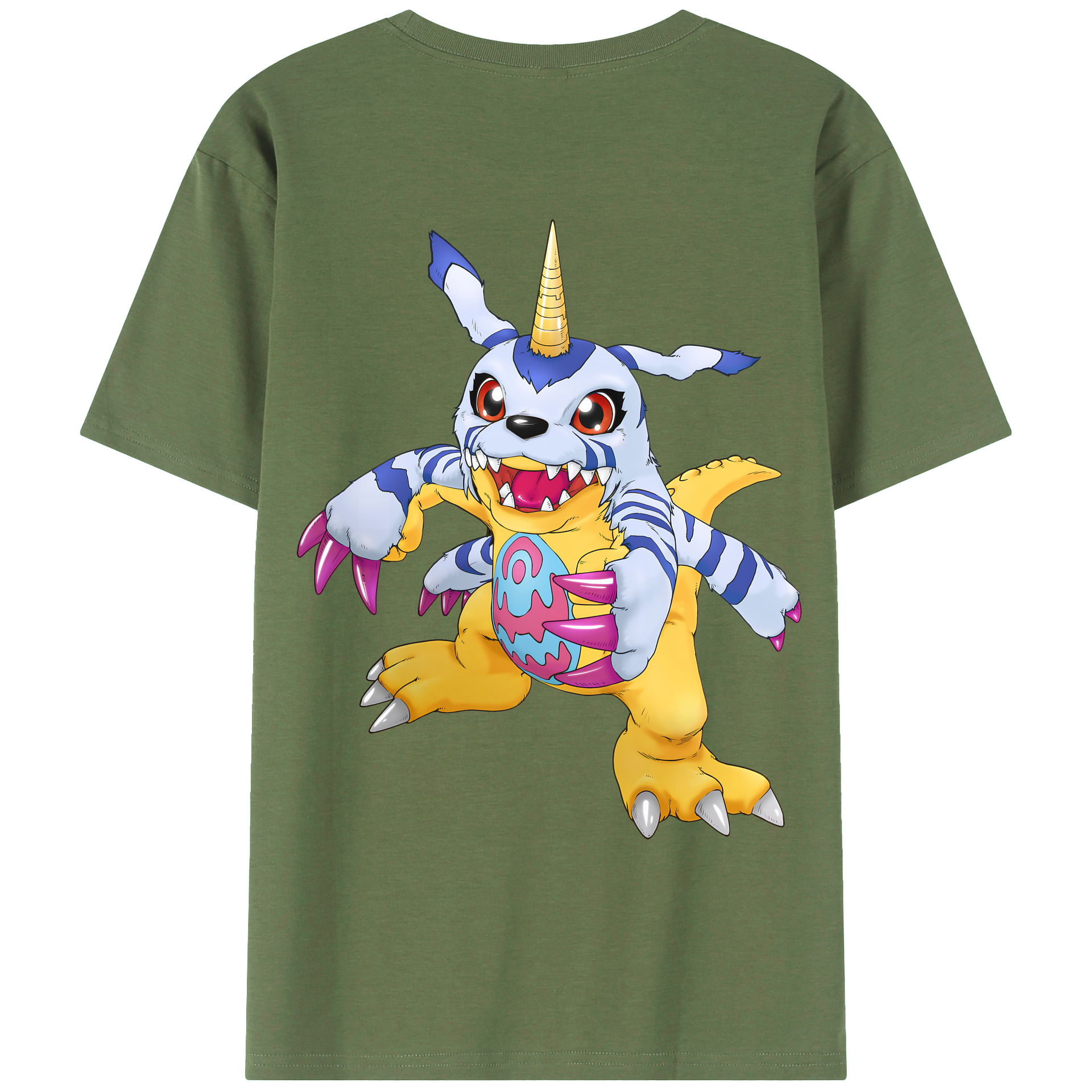 （画像用） Digimon デジタルモンスター/デジモン 綿100％ メンズ半袖Tシャツ（バックプリント） 通気性
